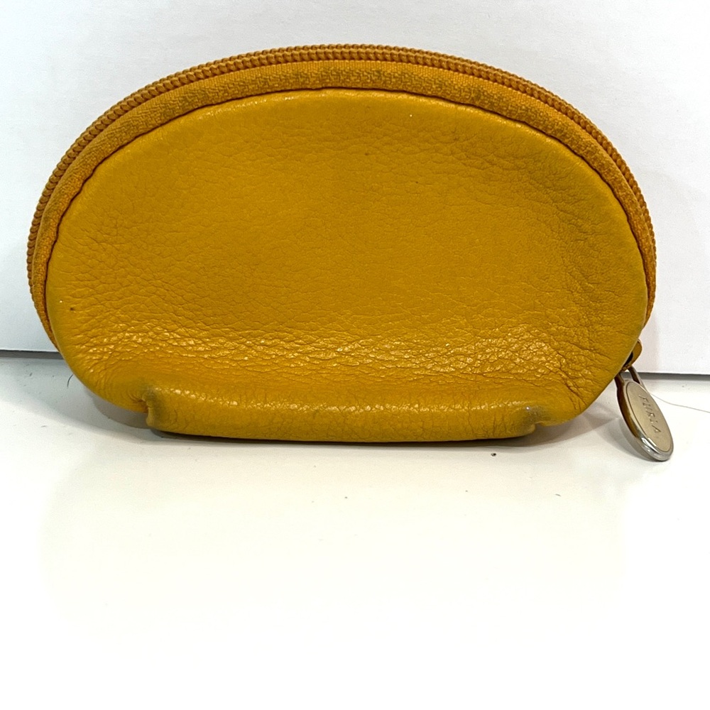 FURLA MUSTARD Yellow Leather Zip Pouch Small Coin Bag - Picture 3 of 9